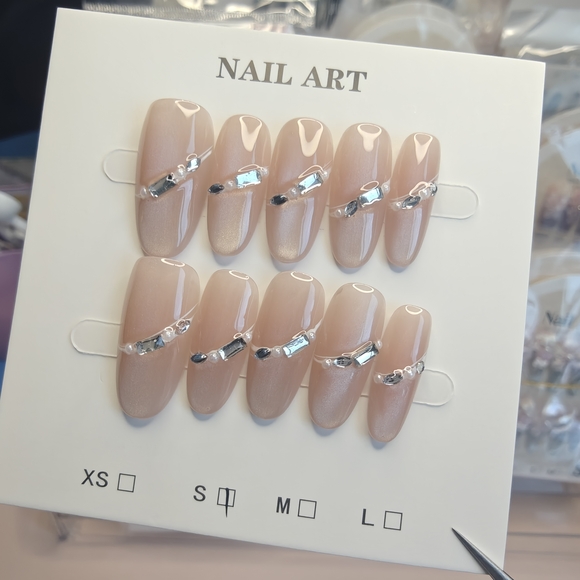 Handmade Other - Chic Nude Press-On Nails with Silver Accents